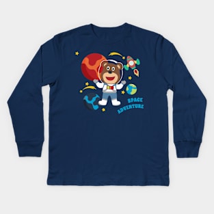 Space bear or astronaut in a space suit with cartoon style Kids Long Sleeve T-Shirt